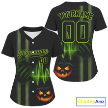 Load image into Gallery viewer, Custom Black And Green Halloween Lightning Baseball Shirt For Women Youth Baseball Jersey NYN1462