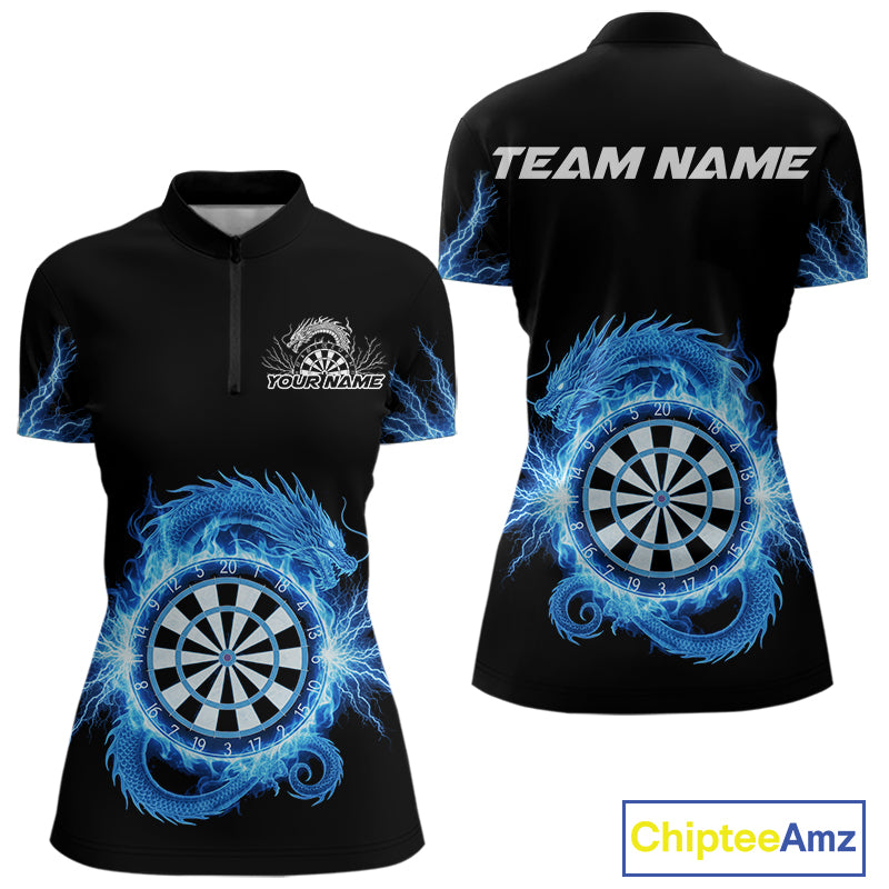 Custom Dragon Lighting Blue Dartboard Dart Quarter-Zip Jerseys For Women Dart Team Shirt NYN1723