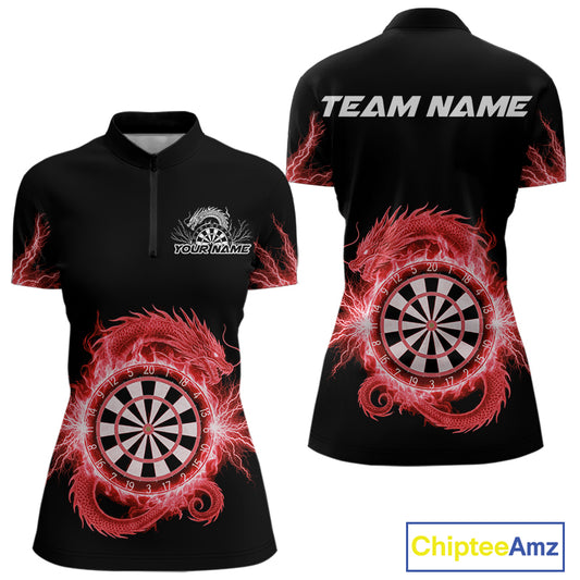 Custom Dragon Lighting Red Dartboard Dart Quarter-Zip Jerseys For Women Dart Team Shirt NYN1724