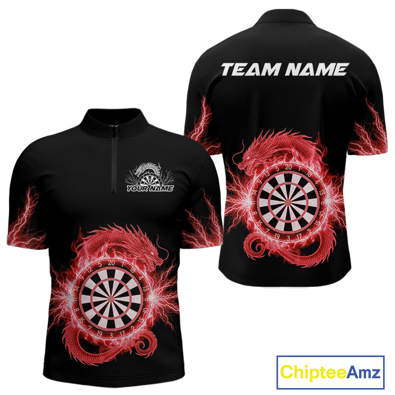 Custom Dragon Lighting Red Dartboard Dart Quarter-Zip Jerseys For Men Dart Team Shirt NYN1724