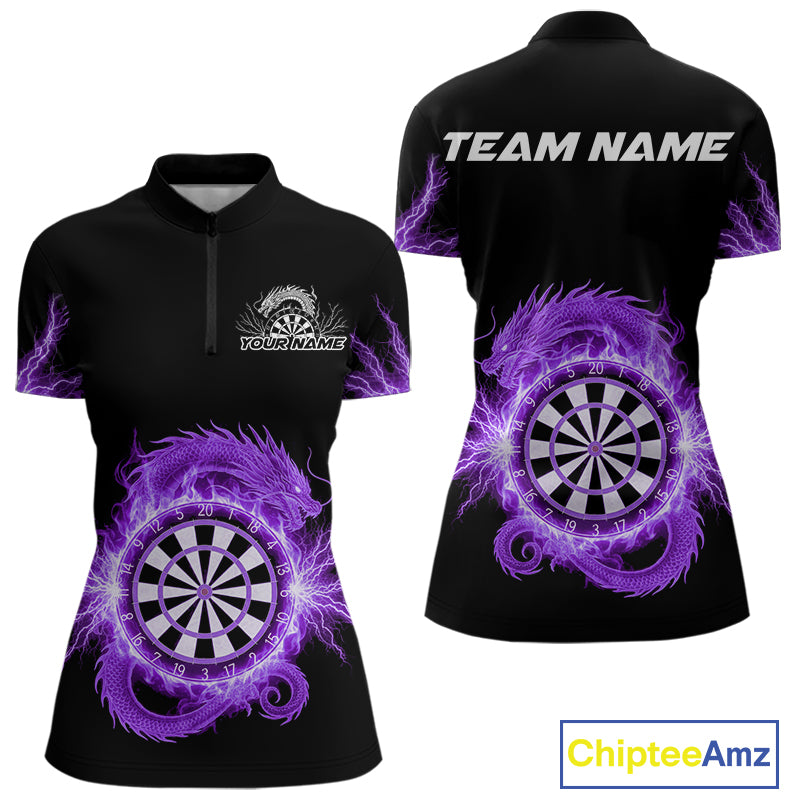 Custom Dragon Lighting Purple Dartboard Dart Quarter-Zip Jerseys For Women Dart Team Shirt NYN1725