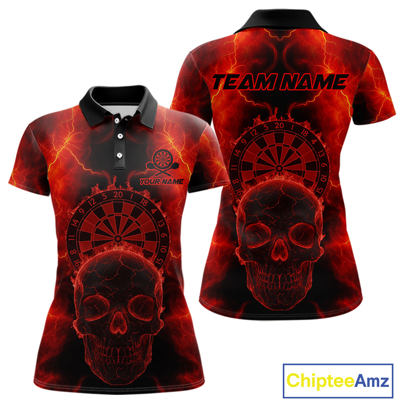 Custom Red Skull Lightning Dartboard Dart Polo Jerseys For Women Outfits Dart Shirts NYN1727
