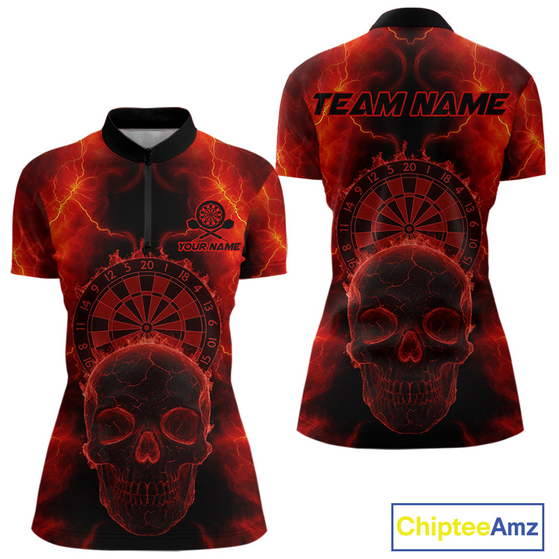 Custom Red Skull Lightning Dartboard Dart Quarter-Zip Jerseys For Women Outfits Dart Shirts NYN1727