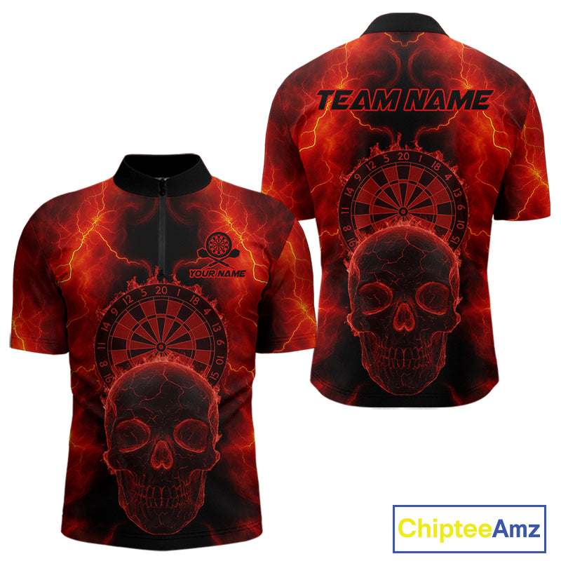 Custom Red Skull Lightning Dartboard Dart Quarter-Zip Jerseys For Men Outfits Dart Shirts NYN1727
