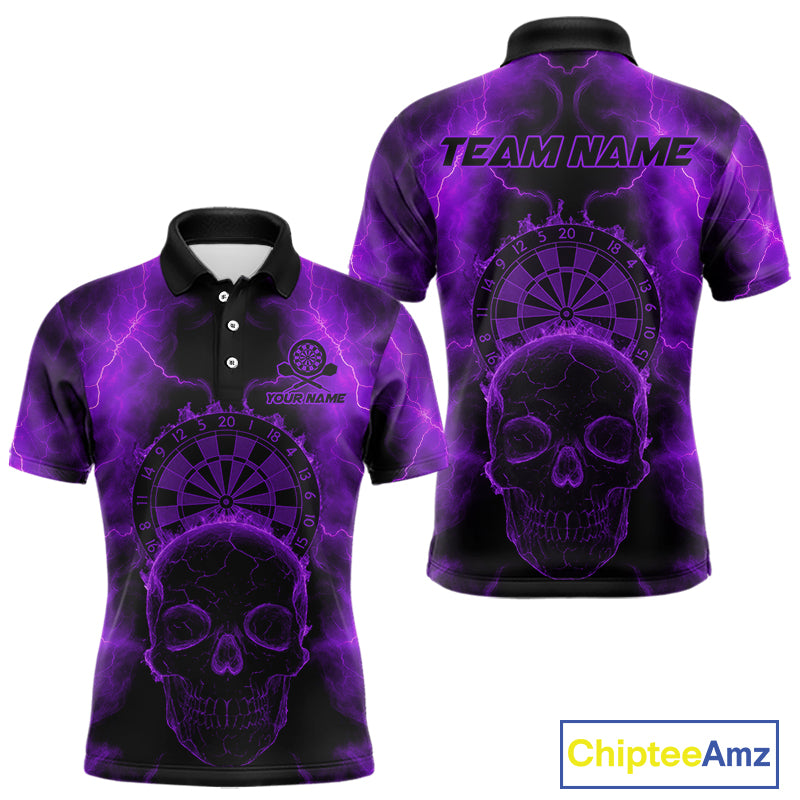 Custom Purple Skull Lightning Dartboard Dart Polo Jerseys For Men Outfits Dart Shirts NYN1728