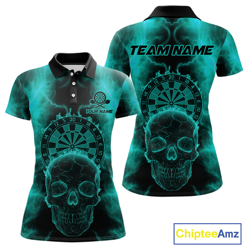 Custom Turquoise Skull Lightning Dartboard Dart Polo Jerseys For Women Outfits Dart Shirts NYN1729