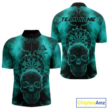 Load image into Gallery viewer, Custom Turquoise Skull Lightning Dartboard Dart Quarter-Zip Jerseys For Men Outfits Dart Shirts NYN1729