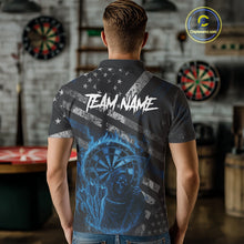 Load image into Gallery viewer, Custom Grunge US Flag Blue Smokes Skeleton Dart Men Polo Jerseys Patriotic Dart Shirts NYN1730