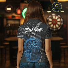Load image into Gallery viewer, Custom Grunge US Flag Blue Smokes Skeleton Dart Women Polo Jerseys Patriotic Dart Shirts NYN1730