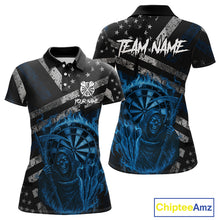 Load image into Gallery viewer, Custom Grunge US Flag Blue Smokes Skeleton Dart Women Polo Jerseys Patriotic Dart Shirts NYN1730