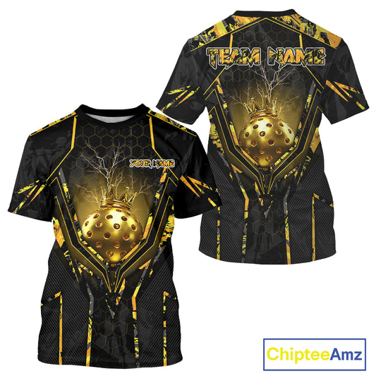 Custom Black And Yellow Gold Crown Pickleball 3D Ball Jerseys Men Pickleball League Shirts NYN2228