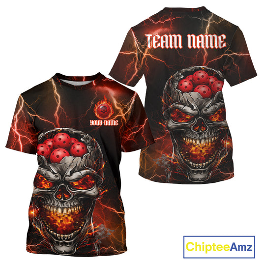 Custom Lightning Thunder Skull Red Muti-Ball Pickleball Jerseys Men Pickleball League Shirts NYN2232