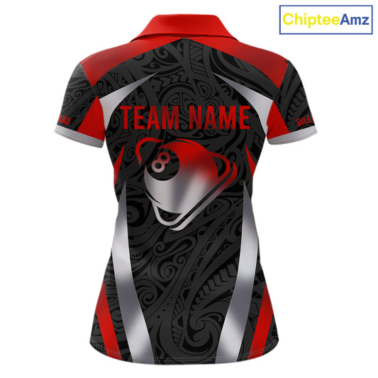 Personalized 8 Ball Pool Women Billiard Shirts Gradient Red & Silver Tribal Billiard Pool Apparel NYN2896