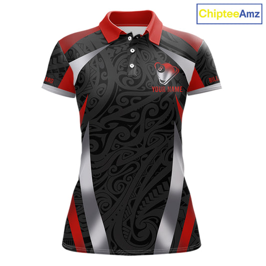 Personalized 8 Ball Pool Women Billiard Shirts Gradient Red & Silver Tribal Billiard Pool Apparel NYN2896