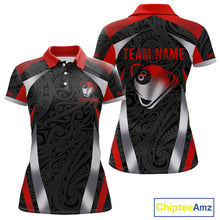 Load image into Gallery viewer, Personalized 8 Ball Pool Women Billiard Shirts Gradient Red &amp; Silver Tribal Billiard Pool Apparel NYN2896