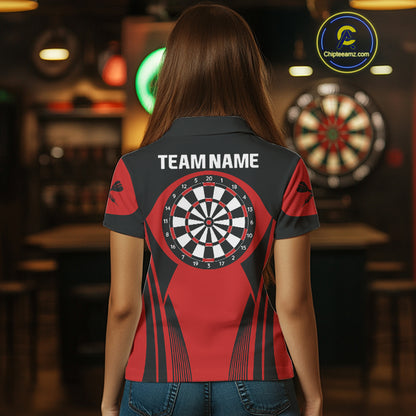 Women's Custom Darts Team Shirt - Crimson & Black Dartboard | Name Personalization NYN0327