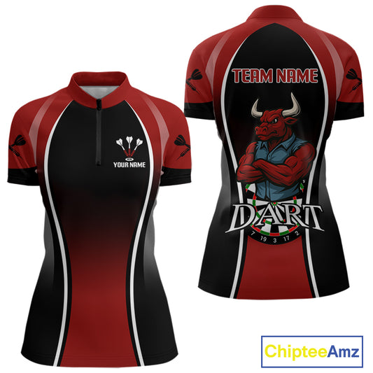 Women’s Custom Darts Shirt - Crimson Bull And Standard Dart Board | Personalized Name NYN0329