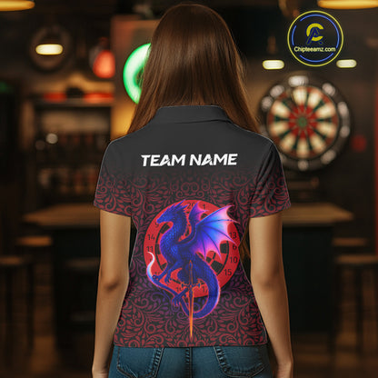 Colorful Gradient Dragon Dartboard Red Women's Darts Shirt - Custom Name & Team Jersey NYN0589