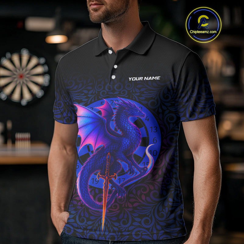 Colorful Gradient Dragon Dartboard Blue Men's Darts Shirt - Custom Name & Team Jersey NYN0590