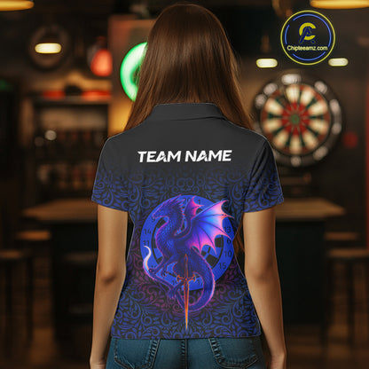 Colorful Gradient Dragon Dartboard Blue Women's Darts Shirt - Custom Name & Team Jersey NYN0590