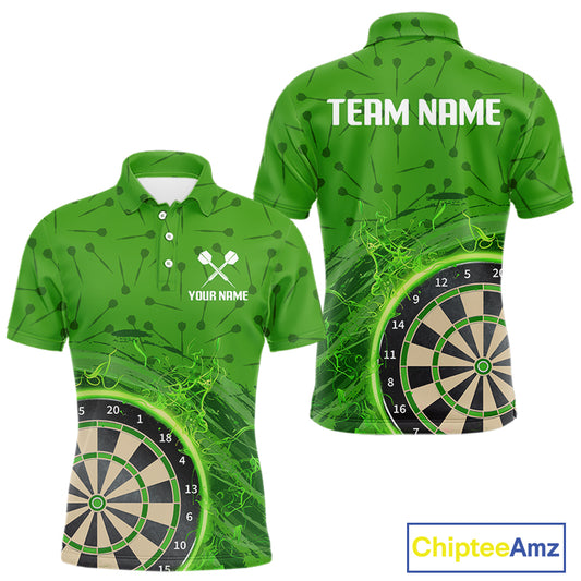 Green Dartboard Lightning Circle Men's Darts Shirt - Custom Name & Team Jersey NYN0595