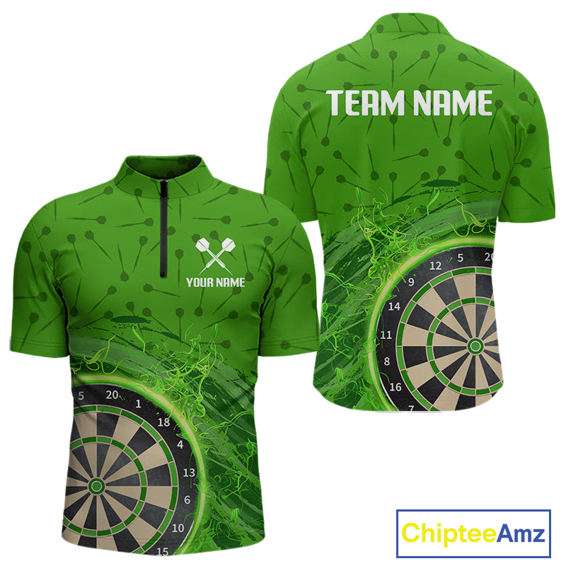 Green Dartboard Lightning Circle Men's Darts Shirt - Custom Name & Team Jersey NYN0595
