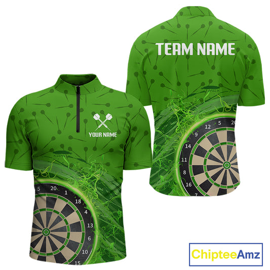 Green Dartboard Lightning Circle Men's Darts Shirt - Custom Name & Team Jersey NYN0595
