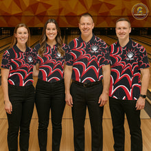 Load image into Gallery viewer, Men women bowling team wearing Funny Rabbit custom bowling uniforms, league bowling apparel