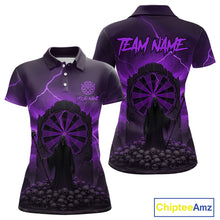 Load image into Gallery viewer, Custom Multi-Skull Lightning Purple Dartboard Dart Women Polo Jerseys Grim Reaper Dart Shirts NYN1737