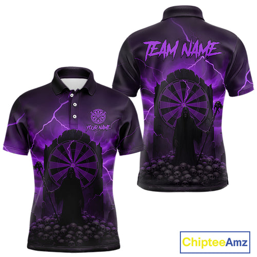 Custom Multi-Skull Lightning Purple Dartboard Dart Men Polo Jerseys Grim Reaper Dart Shirts NYN1737