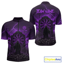Load image into Gallery viewer, Custom Multi-Skull Lightning Purple Dartboard Dart Men Quarter-Zip Jerseys Grim Reaper Dart Shirts NYN1737