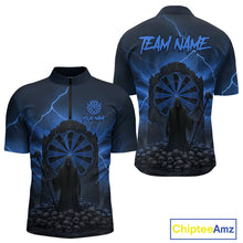 Load image into Gallery viewer, Custom Multi-Skull Lightning Blue Dartboard Dart Men Quarter-Zip Jerseys Grim Reaper Dart Shirts NYN1738