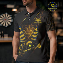 Load image into Gallery viewer, Custom Black &amp; Yellow Funny Bee Gold Dart Arrow Dart Men Polo Jerseys Outfits Dart Shirts NYN1735