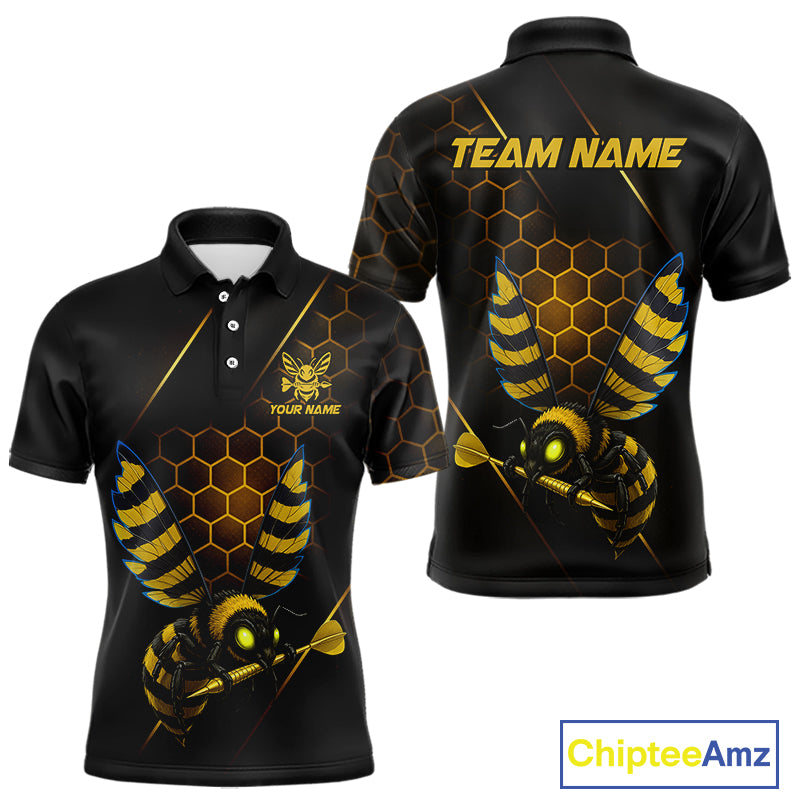 Custom Black & Yellow Funny Bee Gold Dart Arrow Dart Men Polo Jerseys Outfits Dart Shirts NYN1735