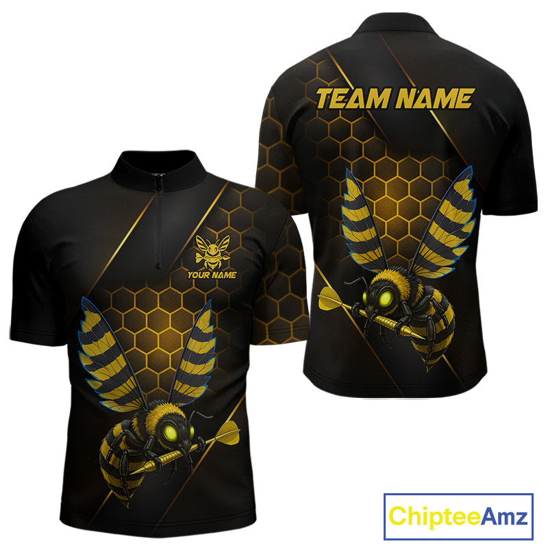 Custom Black & Yellow Funny Bee Gold Dart Arrow Dart Men Quarter-Zip Jerseys Outfits Dart Shirts NYN1735