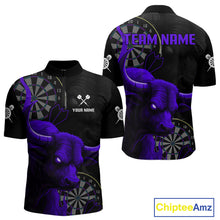 Load image into Gallery viewer, Purple Ferocious Bull Grunge Dartboard Men Quarter-Zip Darts Shirt Custom Name &amp; Team Jersey NYN2005