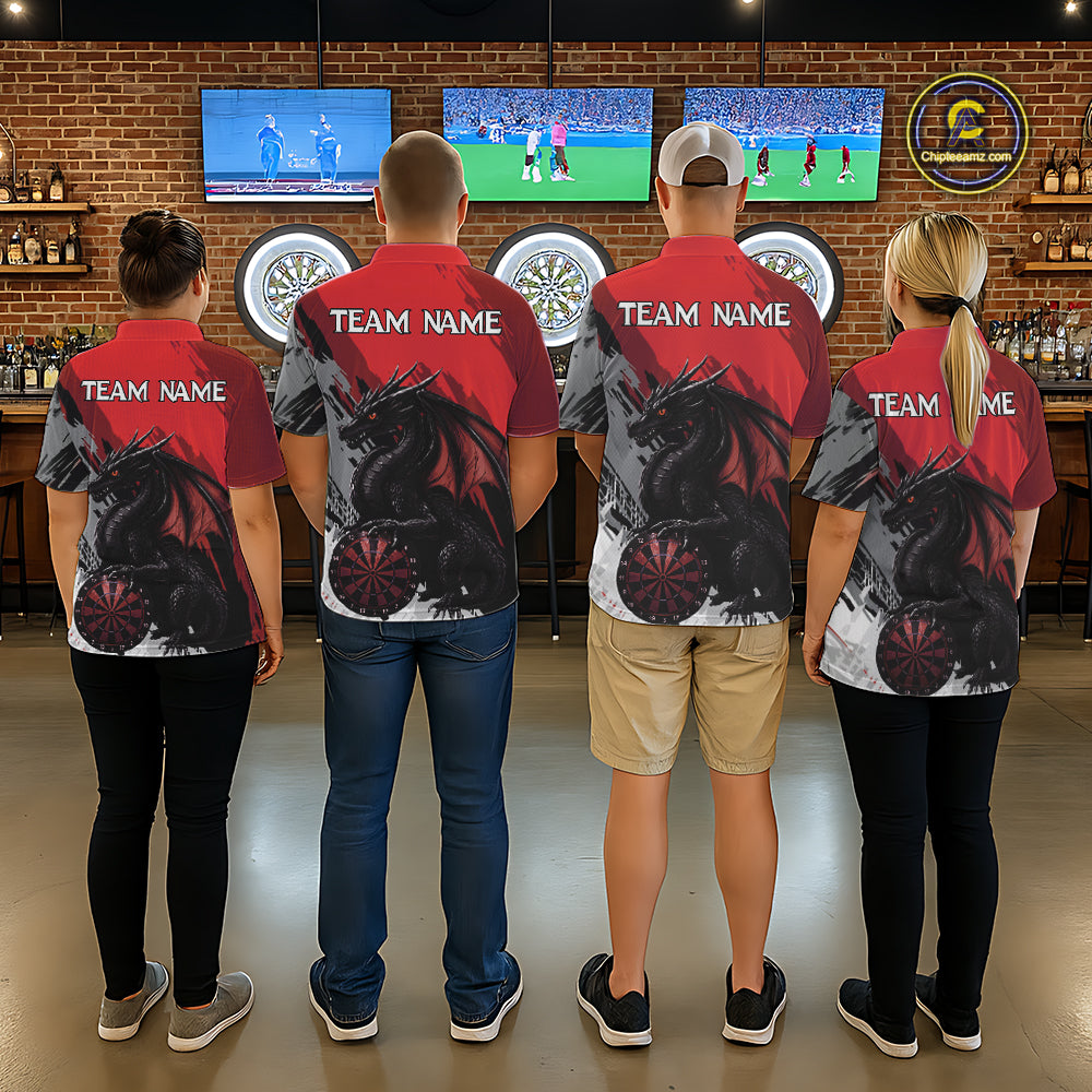 Red Grunge Dragon Dartboard Custom Women Darts Polo League Shirts Dragon Dart Jerseys NYN2239