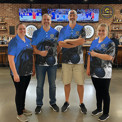 Blue Grunge Dragon Dartboard Custom Men Darts Polo League Shirts Dragon Dart Jerseys NYN2240