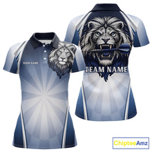 Load image into Gallery viewer, Personalized Blue And Silver Funny Lion Darts Shirt Lion Darts Polo &amp; 1/4-Zip For Women Darts Gifts NYN2899