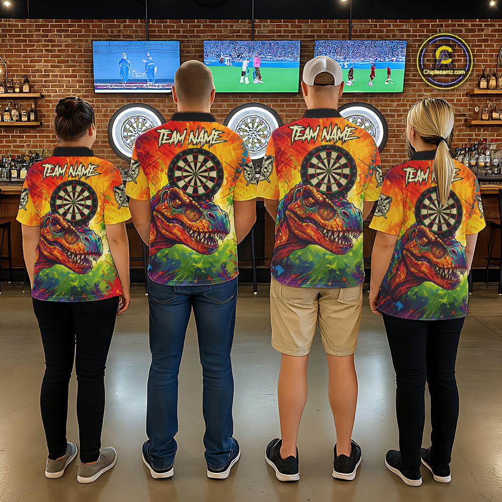 Colorful Dinosaur Funny Darts Shirt For Men Custom Splatter Paint Dart Outfits Jerseys NYN3116