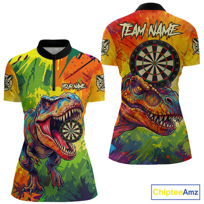 Colorful Dinosaur Funny Darts Shirt For Women Custom Splatter Paint Dart Outfits Jerseys NYN3116