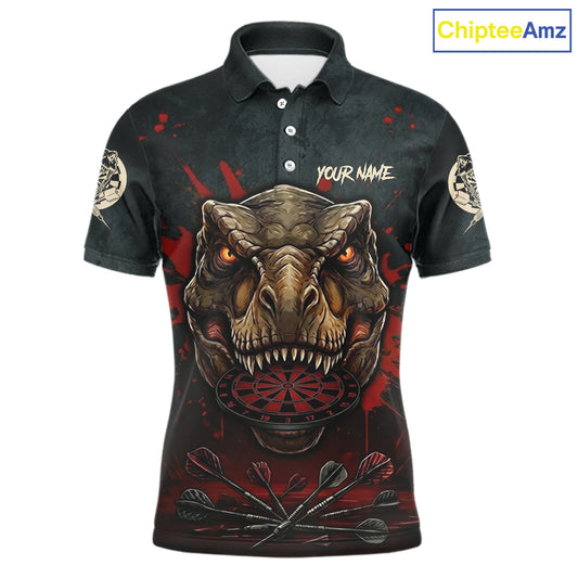 Red Splatter Grunge Dinosaur Darts Shirt For Men Custom Skeleton Horror Team Dart Jerseys NYN3118