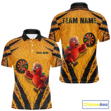 Load image into Gallery viewer, Custom Yellow Claws Pattern Darts Men Polo 14-Zip Shirt, Funny Parrot Darts Team Attire NYN3120