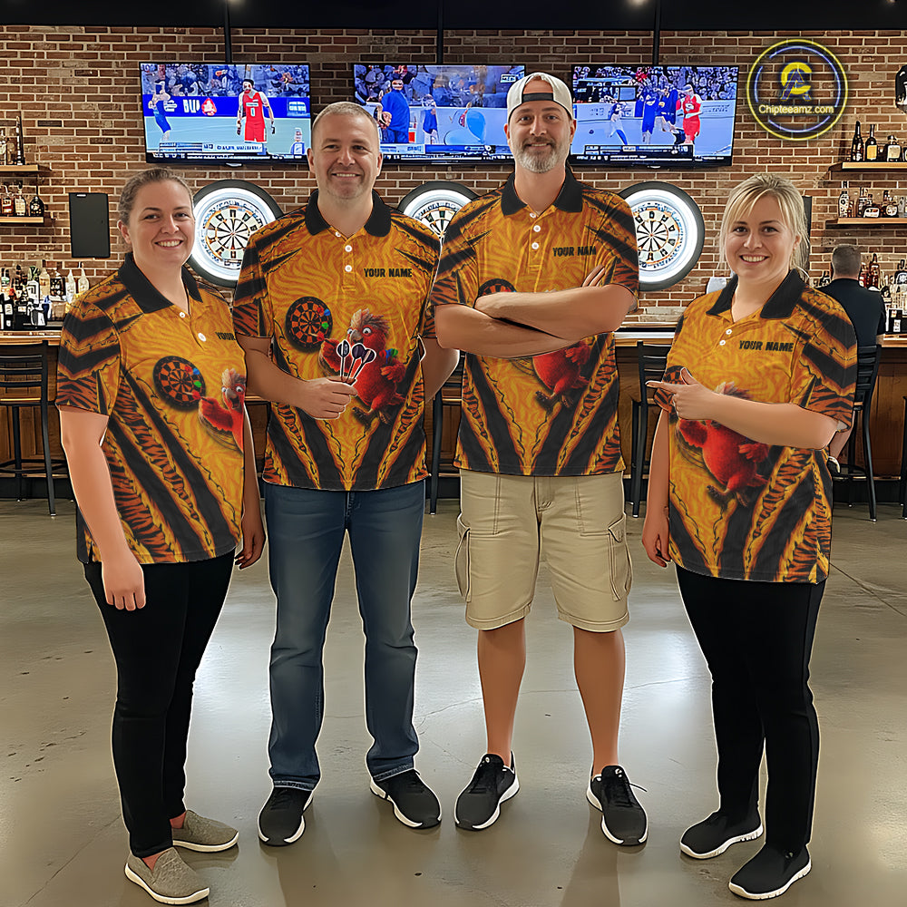 Custom Yellow Claws Pattern Darts Women Polo 14-Zip Shirt, Funny Parrot Darts Team Attire NYN3120