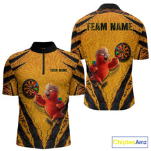 Load image into Gallery viewer, Custom Yellow Claws Pattern Darts Men Polo 14-Zip Shirt, Funny Parrot Darts Team Attire NYN3120
