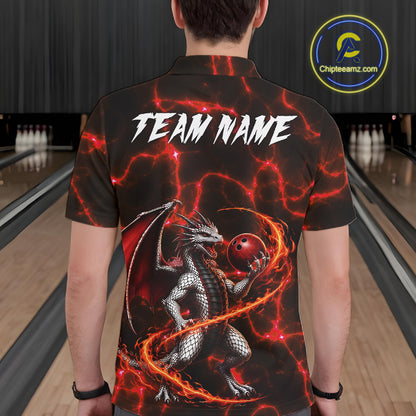 Thunder Lightning Dragon Bowling Shirt For Men Custom Fire Flame Bowling Team Outfits | Red NYN3282