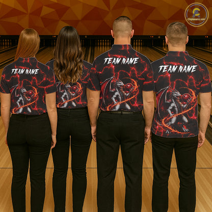 Thunder Lightning Dragon Bowling Shirt For Men Custom Fire Flame Bowling Team Outfits | Red NYN3282