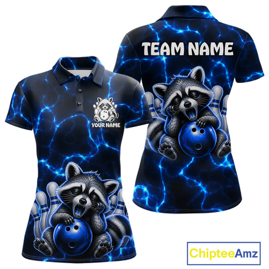 Funny Raccoon Women Bowling Polo Shirt Custom Lightning Cute Bowling Team Outfits