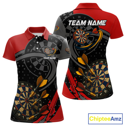 Cracked Dartboard & Dart Arrows Red Darts Shirt For Women - Custom Name & Team NYN0603