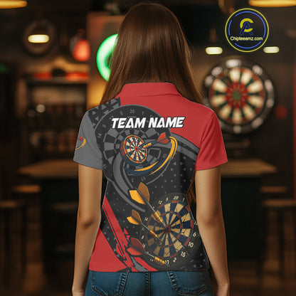 Cracked Dartboard & Dart Arrows Red Darts Shirt For Women - Custom Name & Team NYN0603